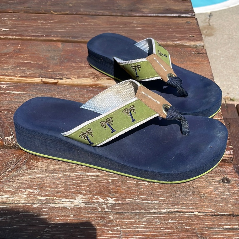 EUC - Margaritaville Olive and Navy Sandals Size 7